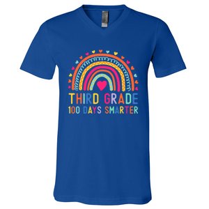 Third Grade 100 Days Smarter Rainbow 100th Day Of School Great Gift V-Neck T-Shirt