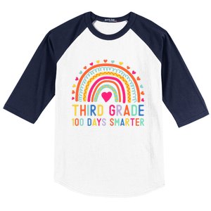 Third Grade 100 Days Smarter Rainbow 100th Day Of School Great Gift Baseball Sleeve Shirt