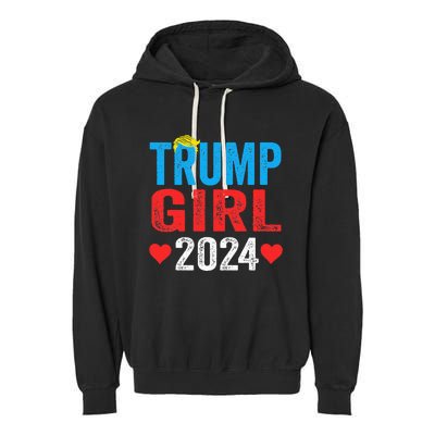 Trump Girl 2024 S Cute Trump Flag Garment-Dyed Fleece Hoodie