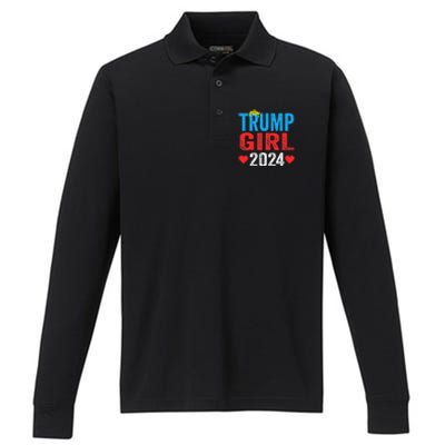 Trump Girl 2024 S Cute Trump Flag Performance Long Sleeve Polo