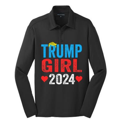 Trump Girl 2024 S Cute Trump Flag Silk Touch Performance Long Sleeve Polo