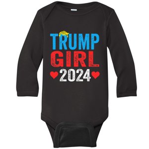 Trump Girl 2024 S Cute Trump Flag Baby Long Sleeve Bodysuit