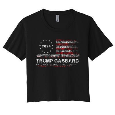 Trump Gabbard 2024 Us Flag Trump 24 Conservative Election Women's Crop Top Tee