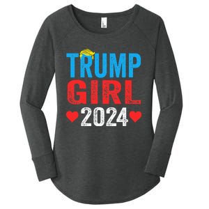 Trump Girl 2024 Shirts Cute Trump Flag Women's Perfect Tri Tunic Long Sleeve Shirt