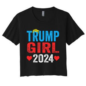 Trump Girl 2024 Shirts Cute Trump Flag Women's Crop Top Tee