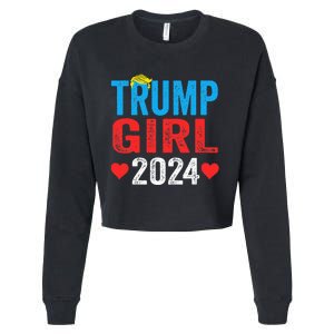 Trump Girl 2024 Shirts Cute Trump Flag Cropped Pullover Crew