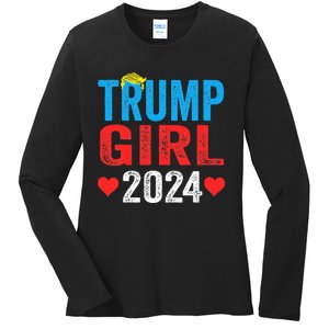 Trump Girl 2024 Shirts Cute Trump Flag Ladies Long Sleeve Shirt