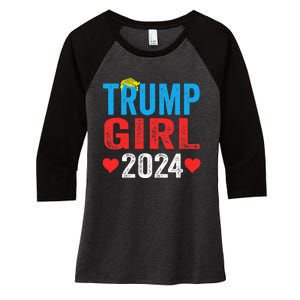 Trump Girl 2024 Shirts Cute Trump Flag Women's Tri-Blend 3/4-Sleeve Raglan Shirt