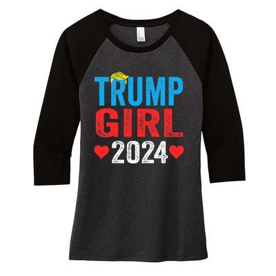 Trump Girl 2024 Shirts Cute Trump Flag Women's Tri-Blend 3/4-Sleeve Raglan Shirt