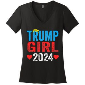 Trump Girl 2024 Shirts Cute Trump Flag Women's V-Neck T-Shirt