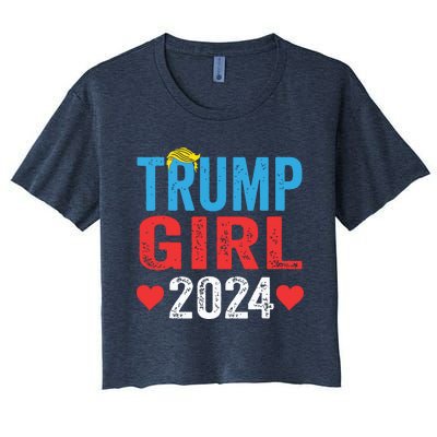 Trump Girl 2024 Shirts Cute Trump Flag Girls Kids Women's Crop Top Tee