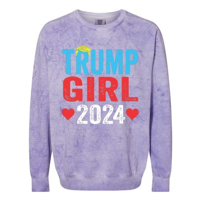 Trump Girl 2024 Shirts Cute Trump Flag Girls Kids Colorblast Crewneck Sweatshirt