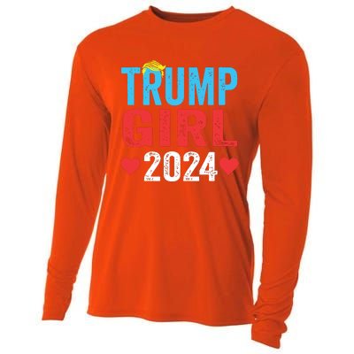 Trump Girl 2024 Shirts Cute Trump Flag Girls Kids Cooling Performance Long Sleeve Crew