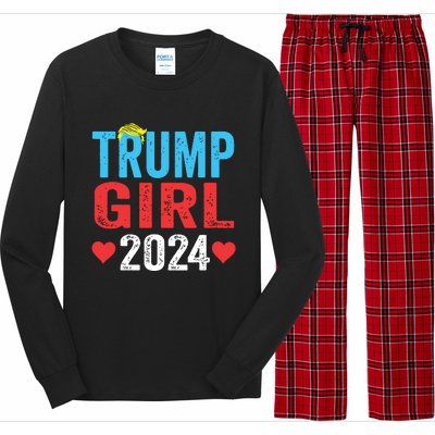 Trump Girl 2024 Shirts Cute Trump Flag Girls Kids Long Sleeve Pajama Set