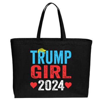 Trump Girl 2024 Shirts Cute Trump Flag Girls Kids Cotton Canvas Jumbo Tote