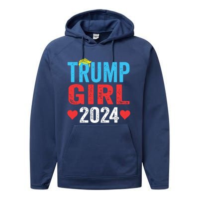 Trump Girl 2024 Shirts Cute Trump Flag Girls Kids Performance Fleece Hoodie