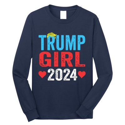 Trump Girl 2024 Shirts Cute Trump Flag Girls Kids Long Sleeve Shirt