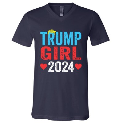 Trump Girl 2024 Shirts Cute Trump Flag Girls Kids V-Neck T-Shirt