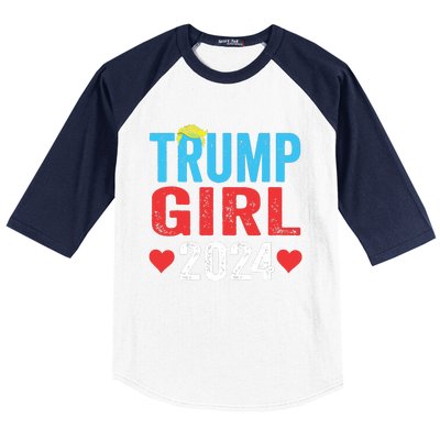 Trump Girl 2024 Shirts Cute Trump Flag Girls Kids Baseball Sleeve Shirt