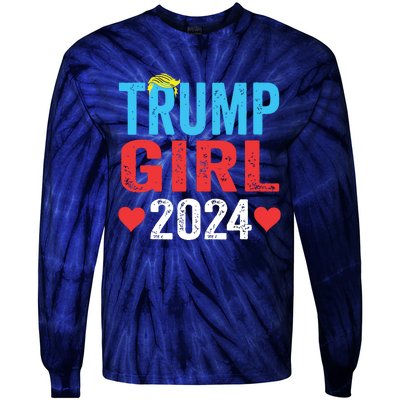 Trump Girl 2024 Shirts Cute Trump Flag Girls Kids Tie-Dye Long Sleeve Shirt