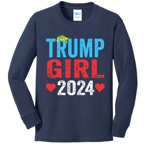 Trump Girl 2024 Shirts Cute Trump Flag Girls Kids Kids Long Sleeve Shirt