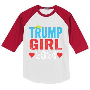 Trump Girl 2024 Shirts Cute Trump Flag Girls Kids Kids Colorblock Raglan Jersey