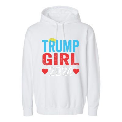 Trump Girl 2024 Shirts Cute Trump Flag Girls Kids Garment-Dyed Fleece Hoodie