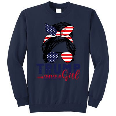 Trump Girl 2024 Messy Bun American Flag Trump 2024 Election Tall Sweatshirt