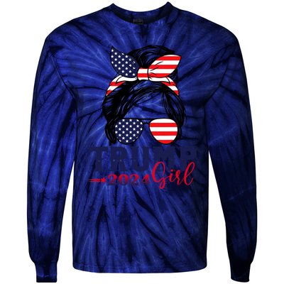 Trump Girl 2024 Messy Bun American Flag Trump 2024 Election Tie-Dye Long Sleeve Shirt