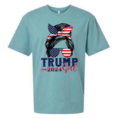 Trump Girl 2024 Messy Bun American Flag Trump 2024 Election Sueded Cloud Jersey T-Shirt