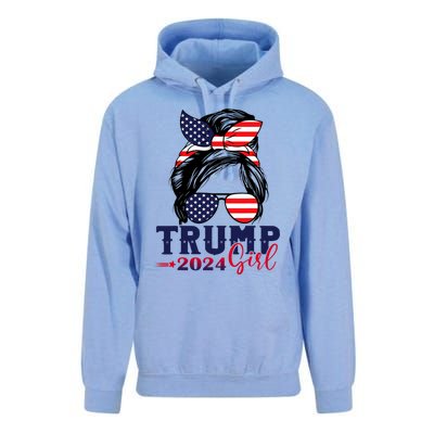 Trump Girl 2024 Messy Bun American Flag Trump 2024 Election Unisex Surf Hoodie