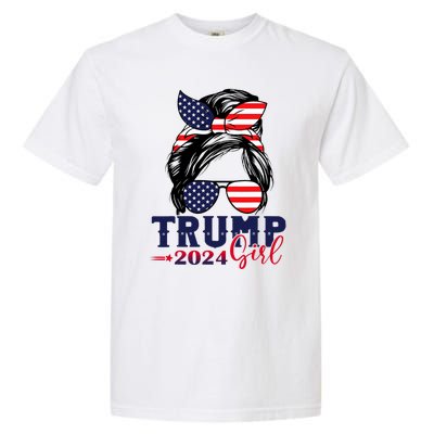 Trump Girl 2024 Messy Bun American Flag Trump 2024 Election Garment-Dyed Heavyweight T-Shirt