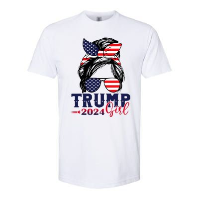 Trump Girl 2024 Messy Bun American Flag Trump 2024 Election Softstyle CVC T-Shirt