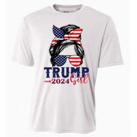 Trump Girl 2024 Messy Bun American Flag Trump 2024 Election Cooling Performance Crew T-Shirt