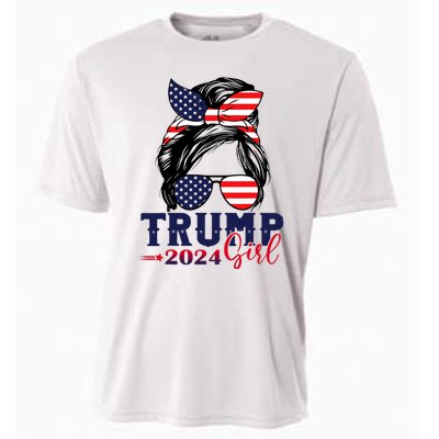 Trump Girl 2024 Messy Bun American Flag Trump 2024 Election Cooling Performance Crew T-Shirt