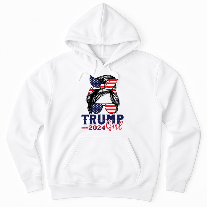 Trump Girl 2024 Messy Bun American Flag Trump 2024 Election Hoodie