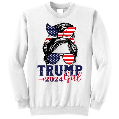 Trump Girl 2024 Messy Bun American Flag Trump 2024 Election Sweatshirt