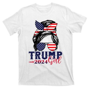 Trump Girl 2024 Messy Bun American Flag Trump 2024 Election T-Shirt