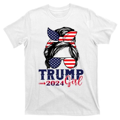 Trump Girl 2024 Messy Bun American Flag Trump 2024 Election T-Shirt