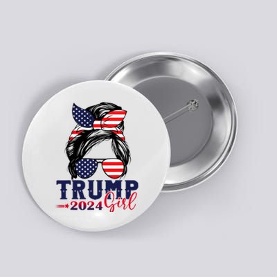 Trump Girl 2024 Messy Bun American Flag Trump 2024 Election Button