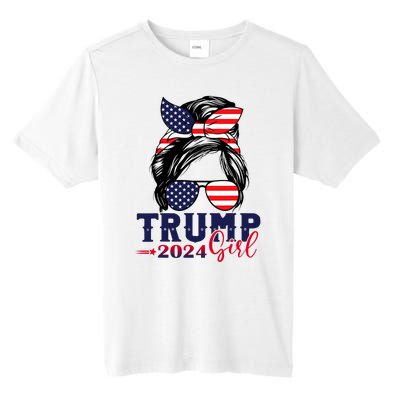 Trump Girl 2024 Messy Bun American Flag Trump 2024 Election Tall Fusion ChromaSoft Performance T-Shirt