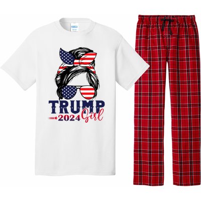 Trump Girl 2024 Messy Bun American Flag Trump 2024 Election Pajama Set