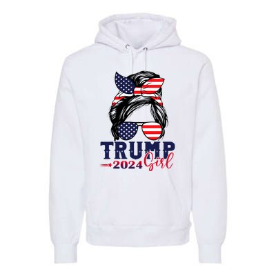 Trump Girl 2024 Messy Bun American Flag Trump 2024 Election Premium Hoodie