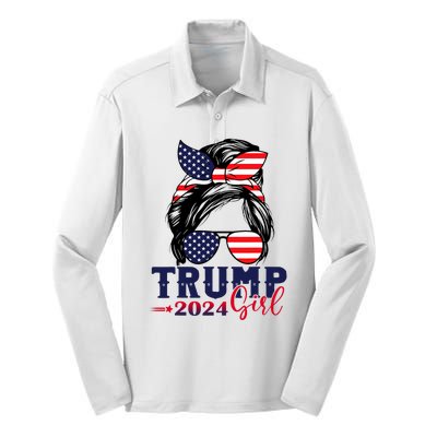 Trump Girl 2024 Messy Bun American Flag Trump 2024 Election Silk Touch Performance Long Sleeve Polo