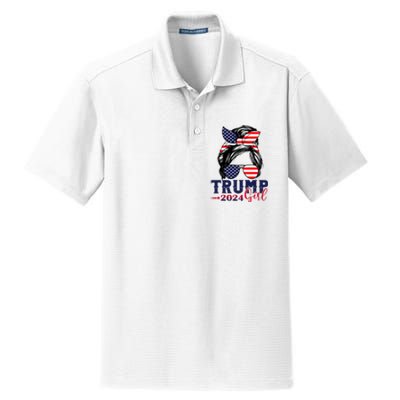 Trump Girl 2024 Messy Bun American Flag Trump 2024 Election Dry Zone Grid Polo