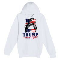 Trump Girl 2024 Messy Bun American Flag Trump 2024 Election Premium Pullover Hoodie