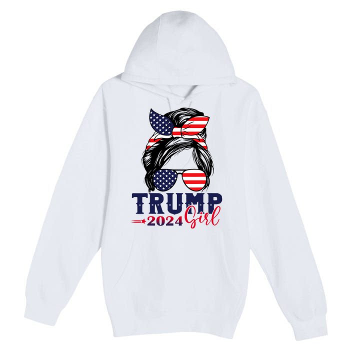 Trump Girl 2024 Messy Bun American Flag Trump 2024 Election Premium Pullover Hoodie