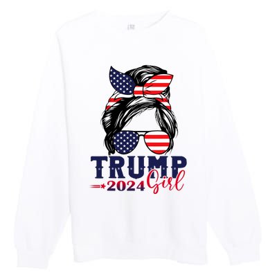 Trump Girl 2024 Messy Bun American Flag Trump 2024 Election Premium Crewneck Sweatshirt