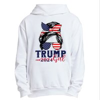 Trump Girl 2024 Messy Bun American Flag Trump 2024 Election Urban Pullover Hoodie