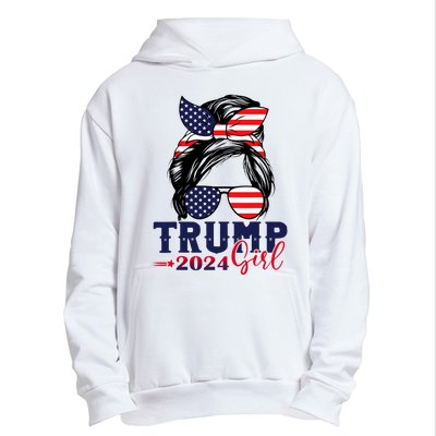 Trump Girl 2024 Messy Bun American Flag Trump 2024 Election Urban Pullover Hoodie